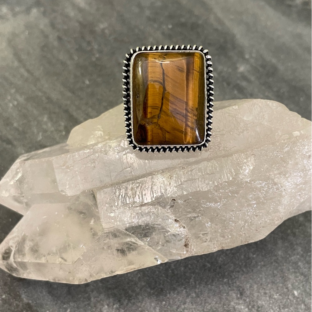 Silver and Brown Stone Ring - Picture 4 of 7